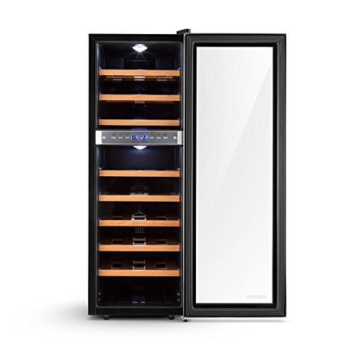 Klarstein Reserva 27D Weinkühlschrank Getränkekühlschrank (76 Liter, 27 Flaschen, 2 Zonen, 8 Holz-Einschübe, LCD-Display) mattschwarz - 4