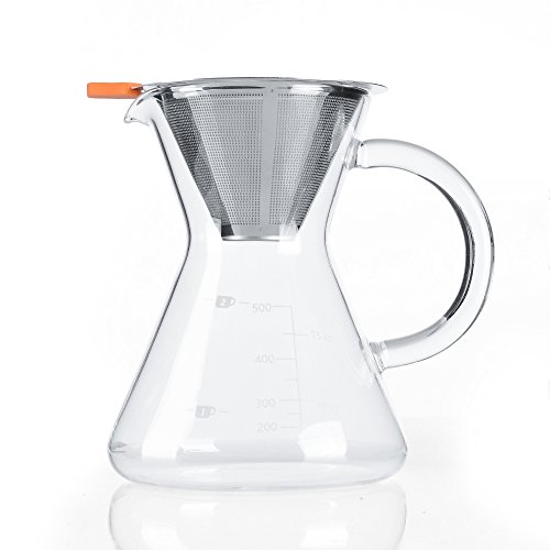 Easehold Kaffeezubereiter “Pour Over” mit Dauerfilter aus Edelstahl und Karaffe. Dripper zum Aufbrühen des Kaffees (500ml) - 9