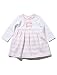 M&Co Baby Girl Long Sleeve Stripe Print Bow Front Pink Trim Day Dress With Integral Bodysuit White Newborn
