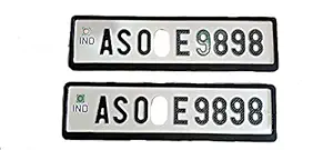 IND Pradeep Bike Fancy Aluminium CAR Number Plates With Plastic Holder, with buyer's four wheeler number embossed_standard size white | No Scanable - Without Bar-Code Serial Number / for Old Vehicle Only |front and back| (white)