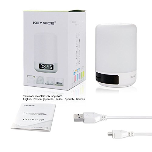Keynice kabellosen Bluetooth Lautsprecher, Nachttisch-Lampe ,mehrfarbigem und dimmbaren,Schlummerfunktion und Wecker mit LED Zeitanzeige, Touch-Sensor, Freisprechfunktion, Gerät mit TF Kartenfunktion (weiß) - 7