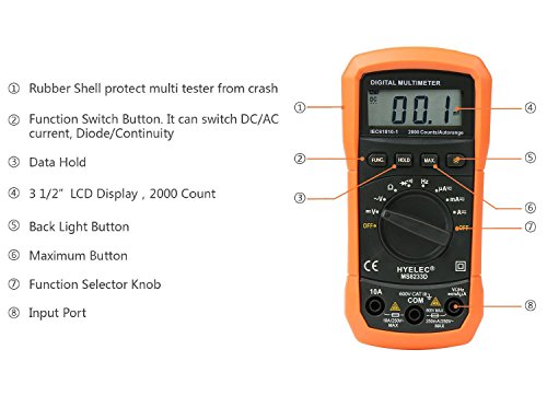 Digital Multimeter, Crenova MS8233D AC Spannungsprüfer Tragbare Prüfvorrichtung Messung von Spannung Strom Widerstand Messinstrument mit Hintergrundbeleuchtung - 9