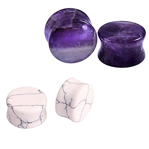 HuaCan 4pcs Stone Plugs, Stone Ear Plugs Set Double Flare Saddle Piercing Jewelry for women and men 6mm-16mm