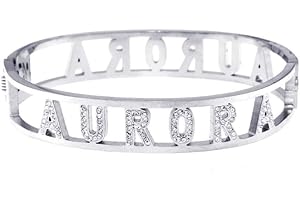Stellazeta Bracciale Donna con Nome in Acciaio Inossidabile Anallergico Ideale per Regalo Braccialetto Donna con luminosi cristalli di vetro Braccialetti Donna Rigidi con Chiusura a Molla