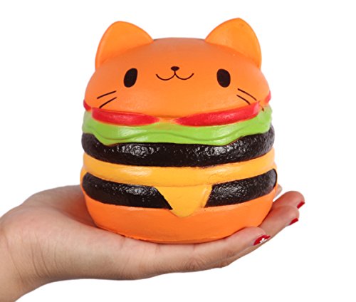 Anboor Squishies Cat Hamburger Jumbo Scented Squeeze Toys Stress Reliever Squishies Slow Rising Toy Animal Kawaii Soft Gift Collection (1 Pcs, 11.4*11.4*8.8cm)