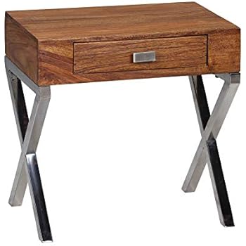 FineBuy Nachttisch Massiv-Holz Sheesham Nacht-Kommode 45 cm 1 Schublade