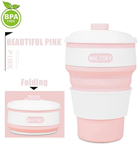 Foldable Cup,Maltsky Collapsible Coffee Cup Collapsible Silicone Cup 12oz/350ml Foldable Travel Mug Food-grade Silicone BPA-free with Leak-Proof Lid Design for Camping,Hiking,Outdoors,Commuters