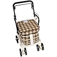 Prestige Walk and Rest Shopping Trolley with Seat & Armrest/Walking Frame/Seated Mobility Trolley/Stroller/Walking Trolley (Fully Assembled in UK Ready to USE!) Brown Check