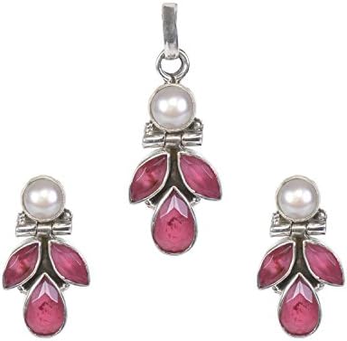 Silverwala925 Sterling Silver Pearl and Ruby Stone Pendant Set for Women and Girls