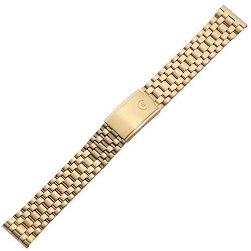 Uhrenarmband 18mm Edelstahl gold matt - edles Metallband passend zu massiven Uhren - Gliederarmband mit satiniert gebrsteter Oberflche & zwei glanzpolierten Linien - Marburger Uhrband BasicLine