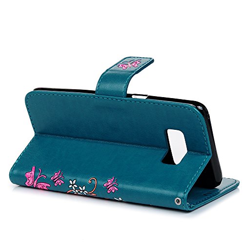 Lanveni Samsung Galaxy S8 Hülle, Handyhülle Galaxy S8 Flip Case Cover PU Lederhülle Schutzhülle Magnetverschluss Ledertasche mit Stander Function Brieftasche Card Slot Handy Tasche mit Bunte Schmetterling Cover Design (Blau)+ 1 x Stylus Pen + 1 x Staubdichte Stecker - 8