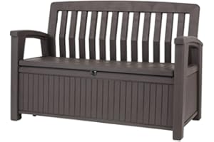 Keter Kissenbox, regenfest, Gartenkissenbox Patio Bank, Espresso braun, 138,6 x 63,5 x 88 cm, 227 L, Kissenbox wetterfest