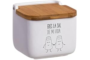 D,casa - Salero de Cocina de Cerámica con Tapa de Madera Diseños Originales ECHALE Sal A TU Dia… - Eres La Sal de Mi Vida