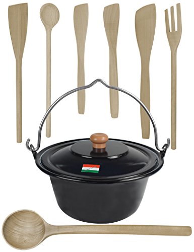 Preisvergleich Produktbild Gulaschkessel mit Deckel 6 Liter und Kochlöffel Set (7-teilig)