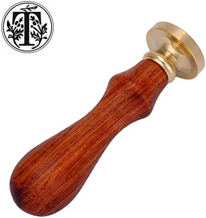 Retro Fancy Letter T Seal Stamp Fire Seal Wax Brown Pear Wood Gold Plating Copper Handle 1 Pcs