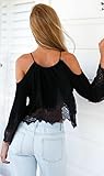 Bigood Schulterfrei Long Sleeve Lace Spitze Spleiss Damen Sommer T-Shirts Shirt Oberteil Hemd Blusen - 2