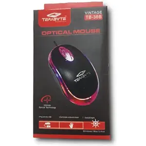 Terabyte Vintage Optical Computer Mouse - Mouse for Computer and Laptop - Wired Mouse (Black)
