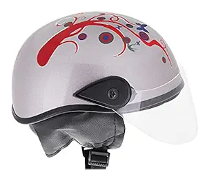 Western Era Stylish Lovable Half Face Helmet for Kids || Baby Safety and Comfort || (3-12 Years) (Silver Glossy) (Red Sticker)