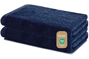 Lavea Lot de 2 Draps de Douche 60x120 cm – Serviettes de Bain Douces et Absorbantes - 100% Coton – Oeko-TEX 100 – avec Bouclette – Lavables à 60°C – pour Saille de Bain, Fitness et Spa - Blue Marine