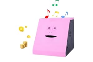 WeFoonLo Novelty Coin Money Eating Musical Face Bank Automatic Money Saving Collection Piggy Bank for Kids Children (Pink Flat)