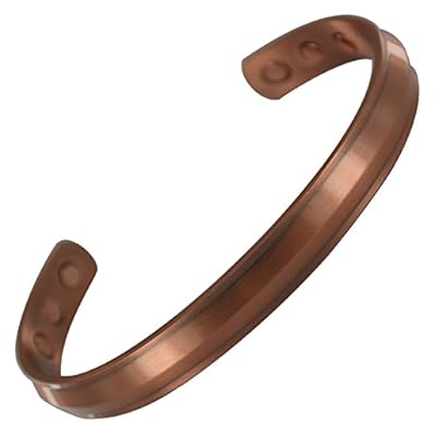 Stargems® Pure Copper Magnetic Bracelet Bangle 6 Magnets High Strength Cuff Wrist Band For Women Ladies Or Mens + Velvet Gift Pouch! (copper, 17.5)
