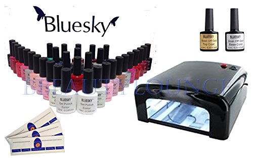 BBEAUTYLOUNGE BLUESKY UV/LED NAIL GEL POLISH STARTER KIT BLACK 36W UV LAMP PLUS TOP + BASE + CHOOSE 3 COLOURS