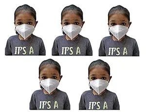 KIARVI GALLERY Kids Reusable Washable 5 Layer with Melt Blown Fabric N95 face mask without Valve anti-pollution (White Pack 5)