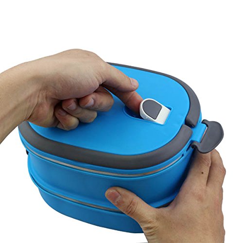 Aliciashouse Vakuum-Dichtung Stacking isolierter Lunch Box Edelstahl thermische Isolierung Bento Box Dual Griff Container-grüne & 2 Schicht - 6