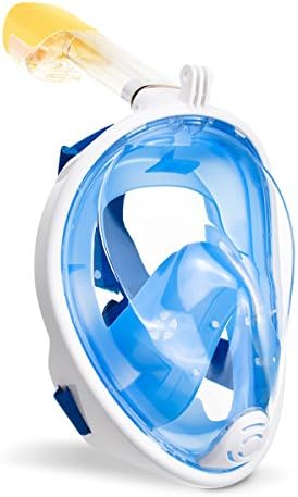 Snorkeling Mask Full Face, Gofun Snorkel Mask 180 Degree Viewing Diving Mask Anti-fog Anti-leak Free Breathing Design Snorkel Mask with GoPro Mount (Blue, S/M)