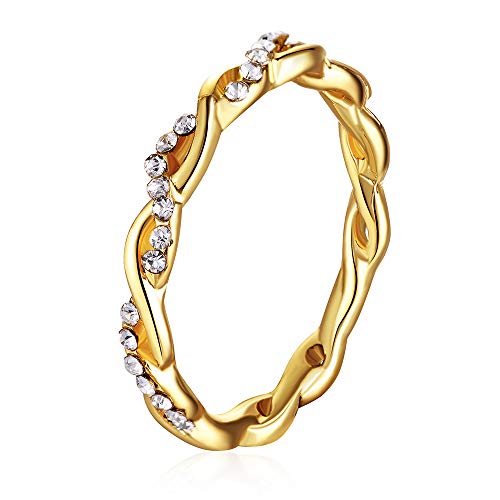 Preisvergleich Produktbild Tuipong-Goldpaarringe, hergestellt aus funkelnden Kristallrhinesteinen und Aluminiumlegierung, einzigartige Strukturringe, für Party, Geschenk, Jubiläum, Hochzeit, Verlobung usw, 7# (16,8 mm)