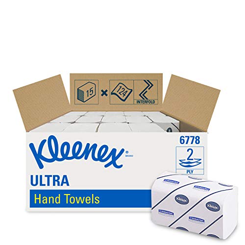 Kleenex 6778 Ultra Soft Asciugamani Intercalati, 15 Confezioni x 124 Fogli a 2 Veli, Colore Bianco