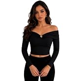 TIVANTE Solid Off Shoulder top for Women Stylish with Metal Buckle Embellishment || Full Sleeve top for Women