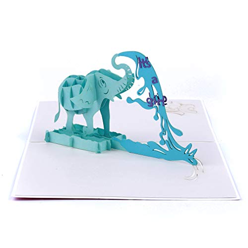 BUHBU Greeting Cards Elephant in Box Model 3D Pop Up Laser Cut Post Card for Kids Party Children Gifts (Pink)