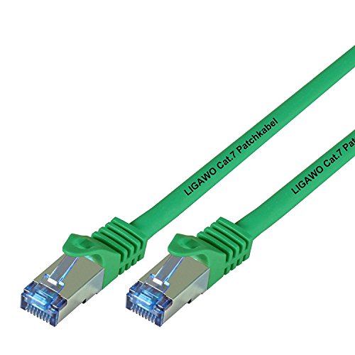 5 Stück - Ligawo Patchkabel Cat.7 S-FTP PiMF RJ45 Cat6A Stecker für Netzwerk / Internet Anschluss ( 0,25m ) Grün