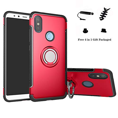 LFDZ Xiaomi Redmi Note 6 Anillo Soporte Funda 360 Grados Giratorio Ring Grip con Gel TPU Case Carcasa Fundas para Xiaomi Redmi Note 6 / Redmi Note 6 Pro Smartphone (Not fit Redmi 6),Rojo