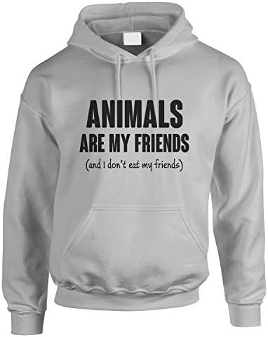 Animals Are My Friends I Don't Eat My Friends, Vegan Men's Hoodie Hooded Top - Grey, L