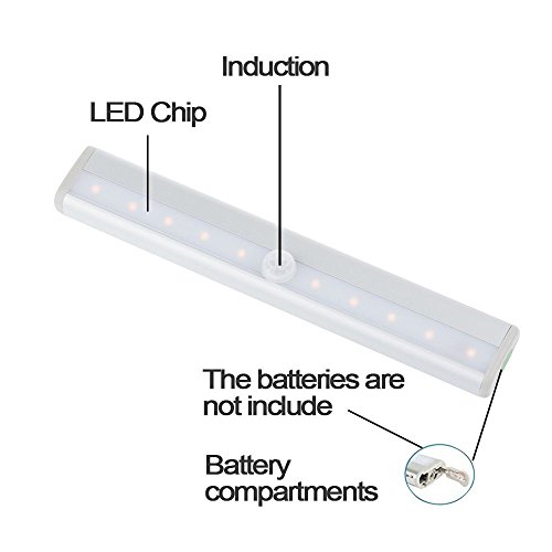 Morpilot LED Schrankbeleuchtung Lichtleiste Kabellos 10 LEDs mit Bewegungsmelder Batterie Wandschrank Kabinett Nachtlicht / Treppen Licht / Schublade / der Schrank / Stammlampe Step Light Bar mit Magnetstreifen (AAA Batterie) - 3
