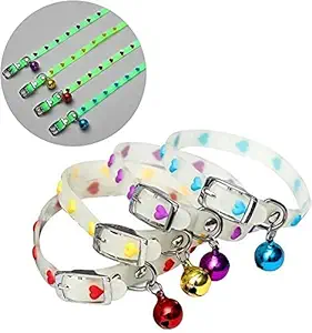 PSK PET MART Adjustable Reflective Collar Safety Buckle with Bells for Pet Puppy, Cat,Kitten Pet Glowing Collars with Bells Glow at Night Dogs Cats Light Luminous Necklace (Yellow, Pack of 1)