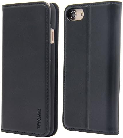 WYCASE® iPhone 8 Case,iPhone 7 Cas Leather Luxury Wallet Case, Flip Folio Book Cover with Kickstand,Card Slots,Magnetic Closure Black