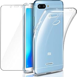 Leathlux Funda Redmi 6 Funda + Protector de Pantalla de Cristal Templado, Suave Transparente Silicona Protectora TPU Gel Fina Carcasa para Xiaomi Redmi 6 5.45 (no para Redmi 6 A/Redmi 6 Pro)