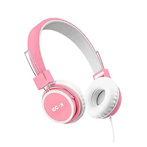 ICCON BAZINGA | The safest premium wired headphones for girls & boys as per volume limiting (<85 dB) hearing safety standards defined by World Health Organisation guidelines| headphones for kids with mic and in line controller | Pink headphones