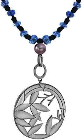 Jade Jagger Large Opium Bamboo Pendant with Kyonite and Blue Thread of 76cm