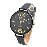 Armbanduhr Damen Uhr Xinnantime Volltonfarbe Einfache Faux Leder Analoge Quarz Damenuhr Frauen 5 Farbe (Standard, Schwarz)