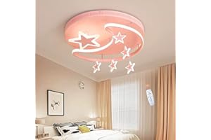 FUMIMID Kinderlampe LED Deckenleuchte Dimmbar Mit Fernbedienung Sterne Mond Hangend Deckenlampe Moderne Mädchen Jungen Schlafzimmerlampe Babyzimmer Kinderzimmer Wohnzimmer Kronleuchter,Rosa,42cm