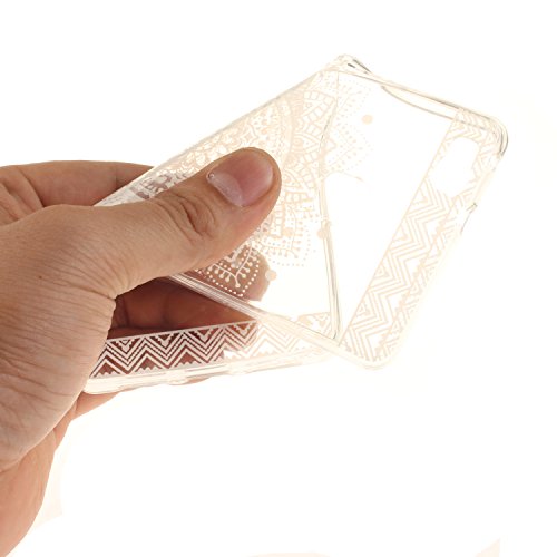 Huawei P9 Lite Hülle Silikon Durchsichtig mit Muster Weiß Mandala,SKYXD Biegsam Klar Weich Dünn Kratzfeste Gummi Handy Schutz Schale mit [Handyanhänger + Eingabestifte] Etui Fall für Huawei P9 Lite Transparent Premium Case Flexible Clear Soft Slim Backcover Skin with Touch Pen Dust Plug - 6