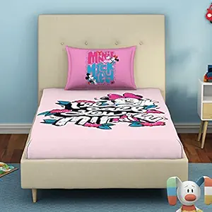 SPACES Disney 100% Cotton Single Bedsheet with Pillow Covers Stain Release Breathable Fabric Skin Safe Printed(152CMX224CM/43CMX68CM) - Light Pink