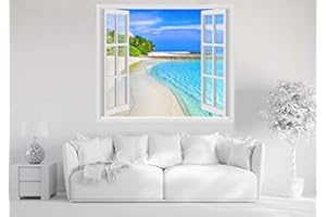 GAMESMONKEY Adesivi Murali Finestra - Paesaggi Vari Mare e Oceano - WALL STICKERS 3D parete muro (60x70 cm, Spiaggia Caraibi - N05)