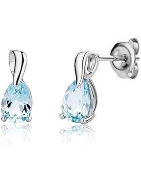 MIORE Damen-Ohrstecker 375 Weißgold rhodiniert Topas blau Tropfenschliff - MG9232E