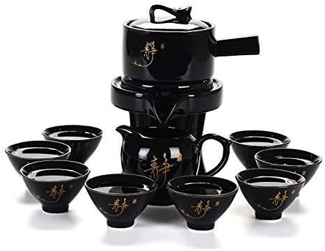 Runtu Automatic Tea Set, Chinese Ceramic Kung Fu Tea Service for The Lazy, China Clay Tea Ware with 8 Teacups as Gift for Men Women Adults Ceremony Party Home Office Collection