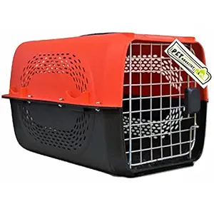 Pet Monastry Pet Travel Carrier Dog Cat Rabbit Basket Plastic Handle Hinged Door Folding Collapsible Transport Box Crate Cage for Puppies & Cats - Red (Size 19.5 x 13 x 12.5 Inch)